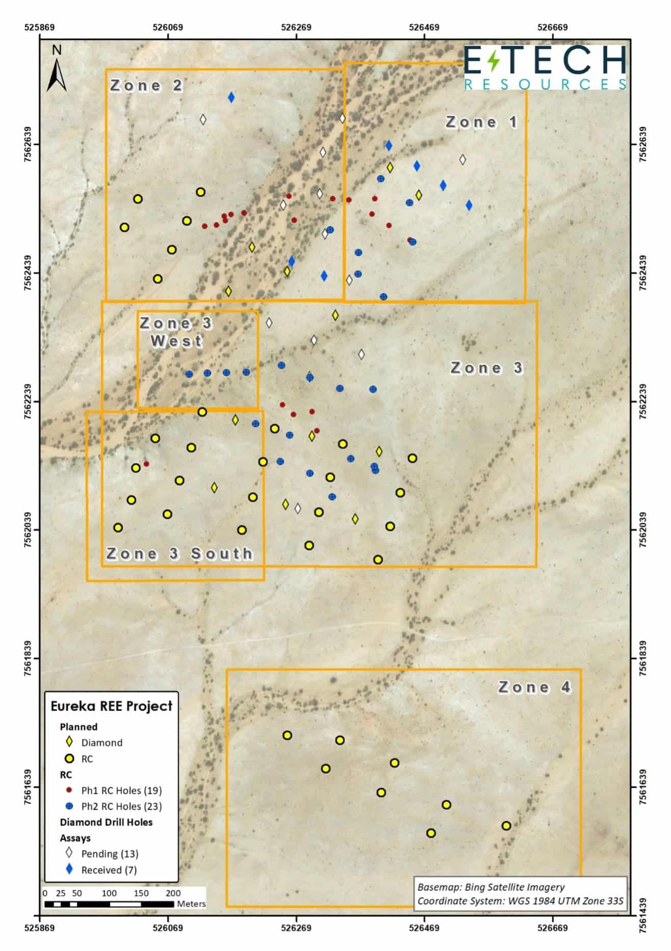 E-Tech Resources - view of drill hole positions