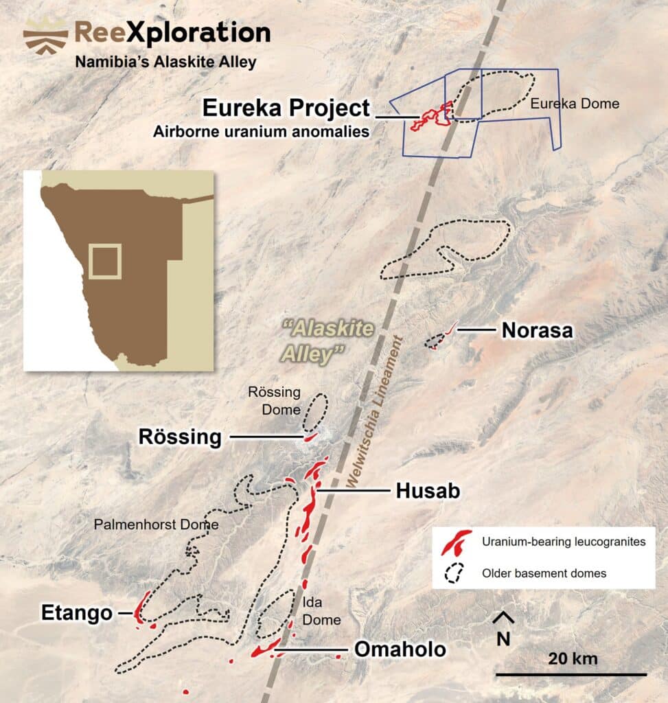 Figure 1: Regional satellite view showing the position of the uranium anomalies
